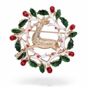 Festive Reindeer Wreath Brooch
